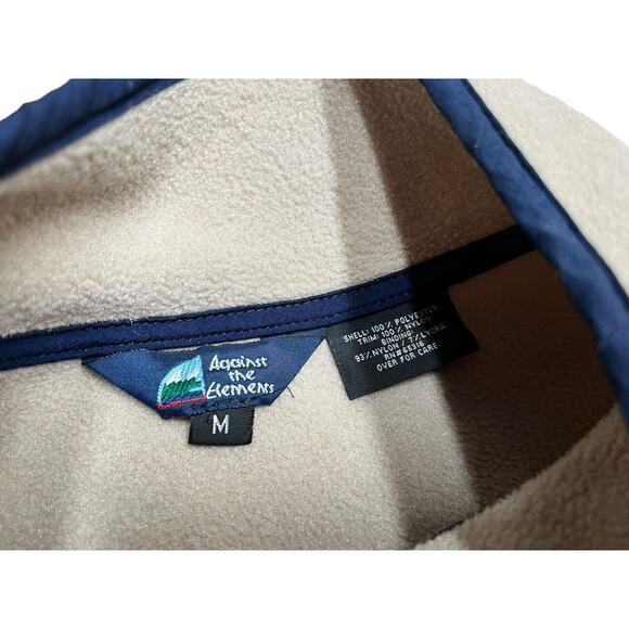 Vtg Against The Elements Tan Blue T Snap Pullover Fleece Jacket Pockets Sz M - Picture 6 of 8
